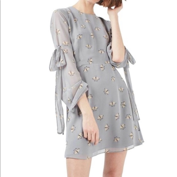 Topshop Light Blue Butterfly Dress w/ Bell Sleeves - Picture 9 of 10